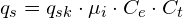 \[ q_{s}=q_{sk}\cdot\mu_{i}\cdot C_{e}\cdot C_{t} \]